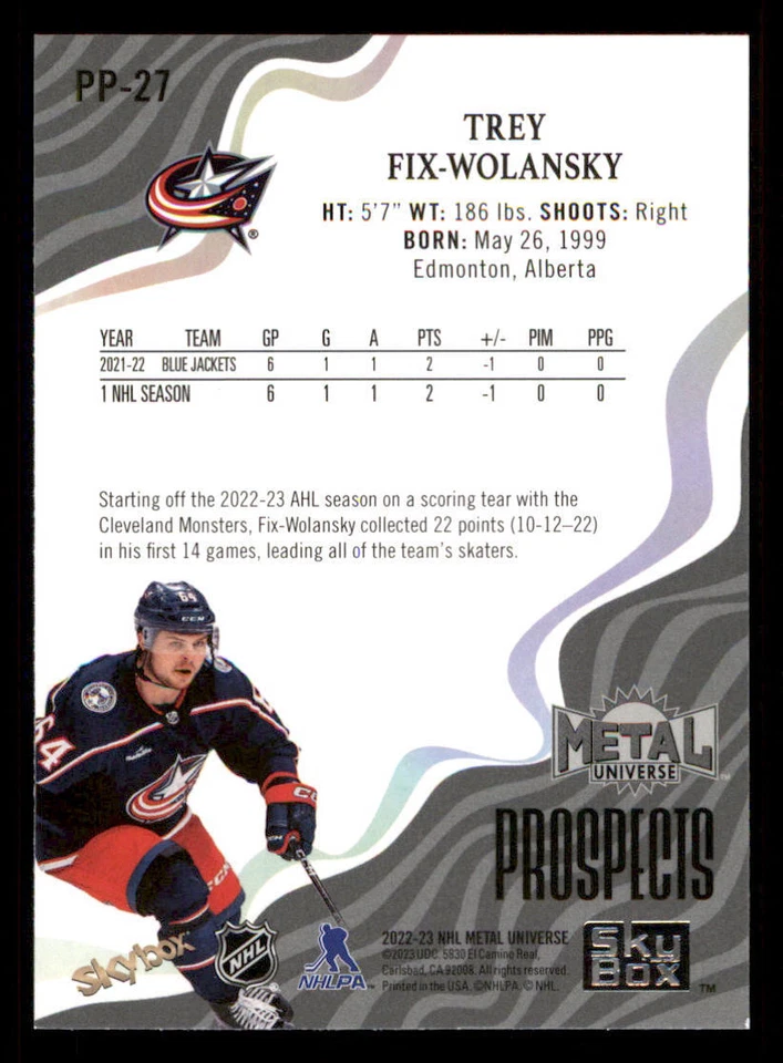 2022-23 Metal Universe Skybox Premium Prospects #PP27 Trey Fix-Wolansky - Image 2 of 2