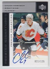 2002-03 UD PREMIER CHUCK KOBASEW ROOKIE AUTO /125 SIGNATURE RC SILVER Flames