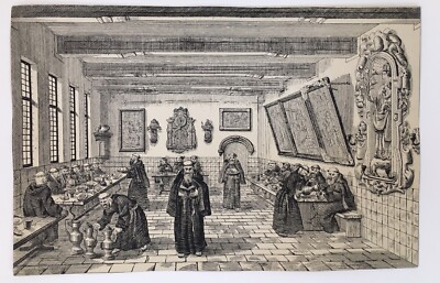 Antique Engraving Print 4'' x 6'' Monks in Seminary Unsure of Age Religious Art