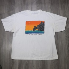 Vtg Cabo San Lucas Tshirt XL White Cotton Graphic Front Short Sleeve Crew Mexico