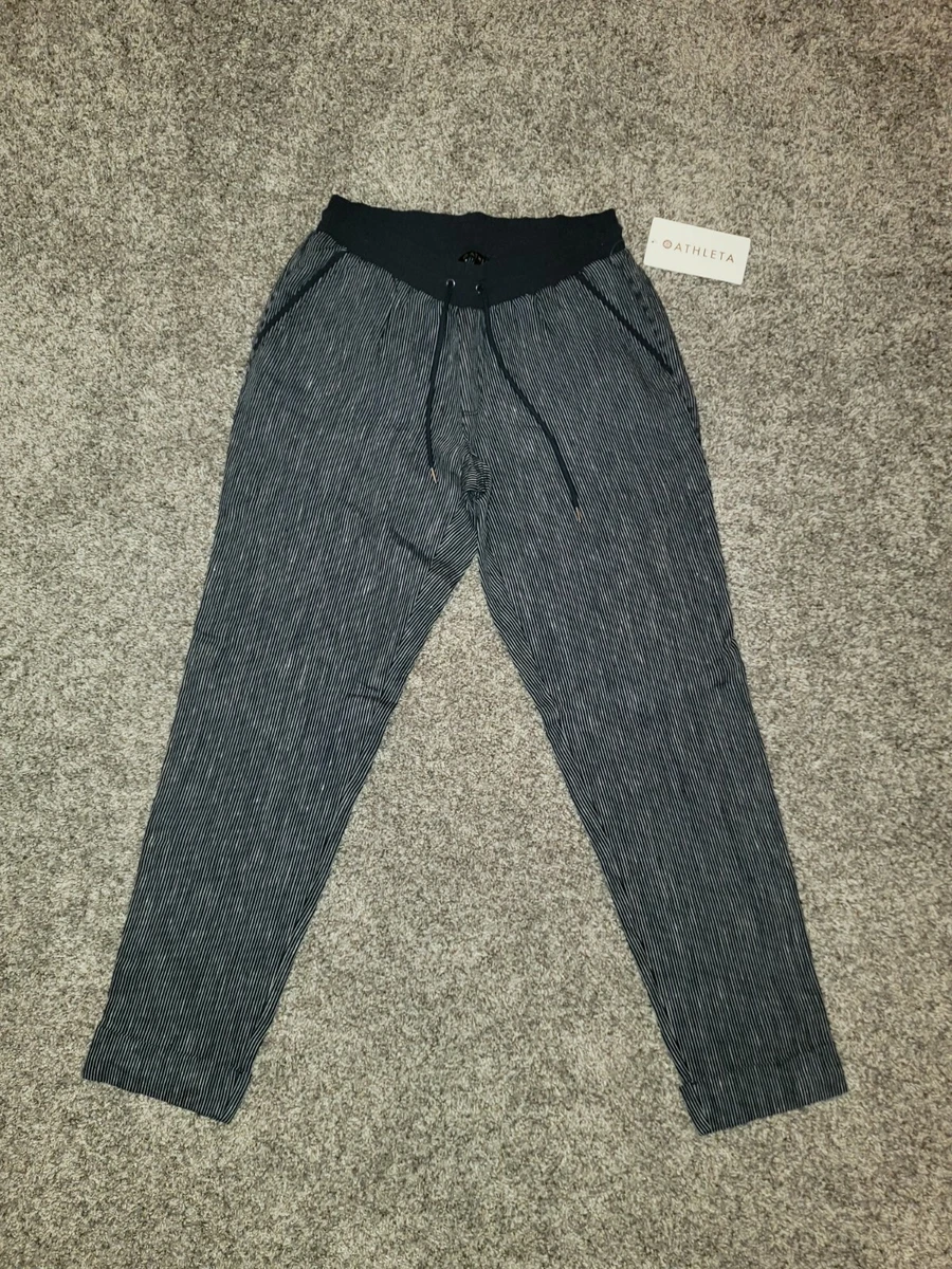 NEW Womens Athleta Navy Blue Striped Bali Linen Ankle Pants 6 Tall