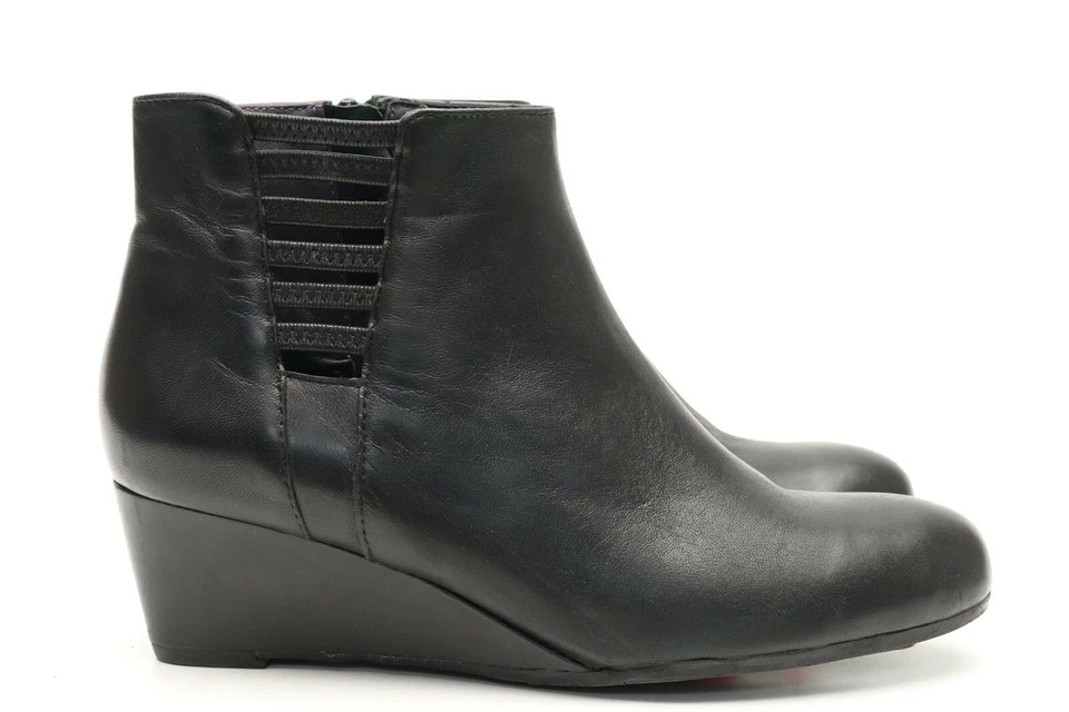 Mujer VAN ELI Negro Cuero Cuña Cremallera Botines Talla 6 M ¡NUEVOS! $210 Foto 4 de 4