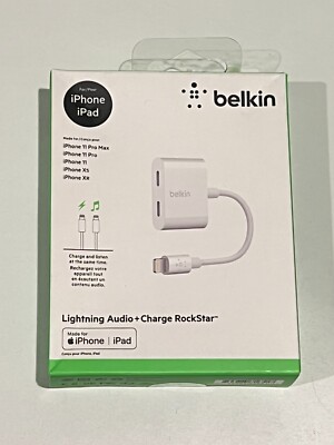 Belkin Audio + Charge Rockstar Adapter for iPhone - White OPEN BOX