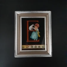 Letter "E" Alphabet Wall Art Framed Under Glass Kawaii Retro Vintage