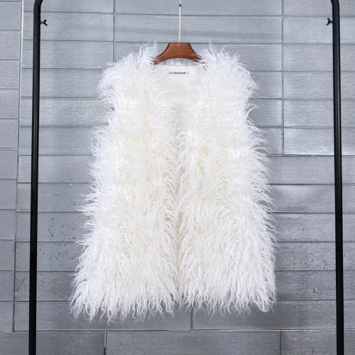 Mujeres Talla Grande Imitación Lana Piel Largo Imitación Skeep Piel Invierno Chaleco Cálido - Imagen 9 de 43