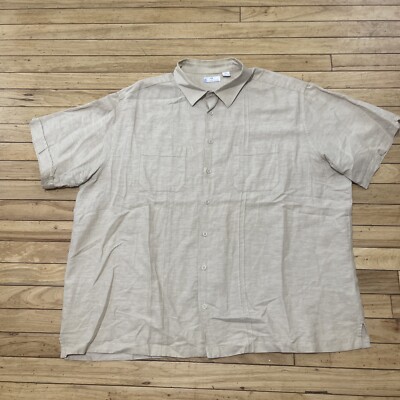 Cafe Luna Linen Button Up Shirt Men 2XL Pleated Preppy Beach Tan Western XXL 58''
