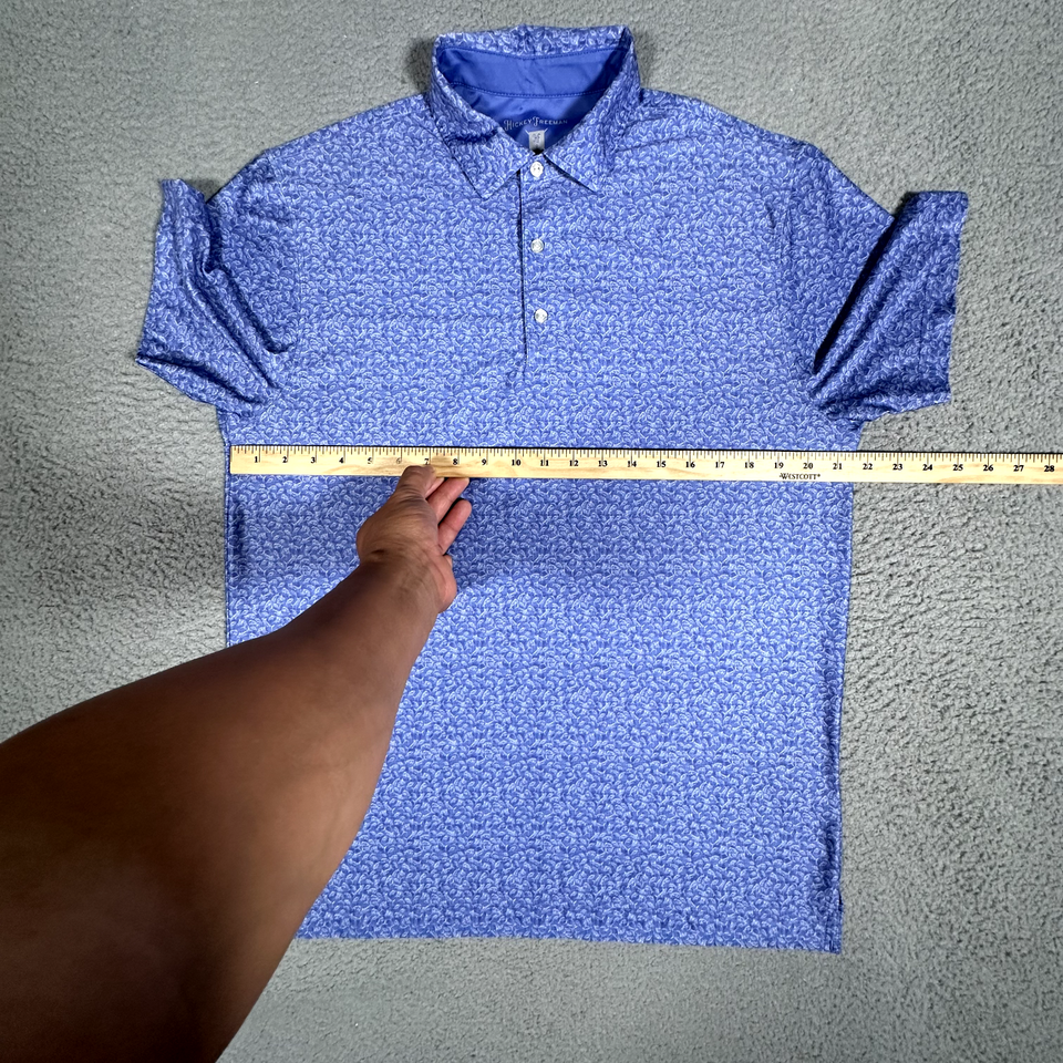 Hickey Freeman Shirt Mens Medium Blue Fish All Over Print Golf Polo