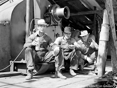 Roughnecks Eating Lunch at Oil Rig at Moundridge near McPherson, Kansas - 1941