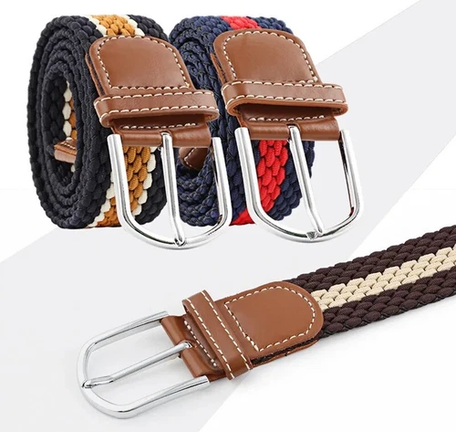 New Mens Womens Belt Unisex Braided Elastic Stretch Fabric Enduring Woven Belt - Picture 2 of 22