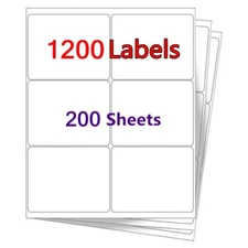 1200 Address Shipping Mailing Labels 3 1/3" x 4" Laser Ink Jet 6 Per Sheet 6-UP