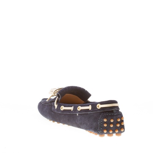 CAR SHOE scarpe donna Mocassino driving camoscio blu frangia nappe oro - Foto 4 di 8