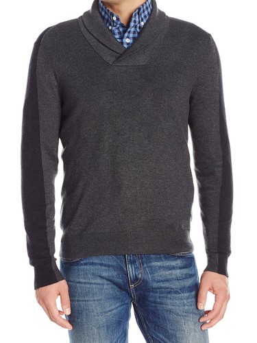 perry ellis new charcoal gray mens size large l shawl-collar
