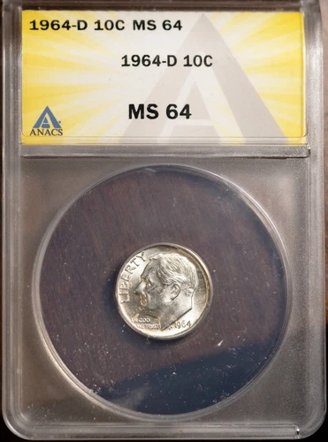 1964-D 10c Silver Roosevelt Dime MS 64 New ANACS # 7472344 + Bonus