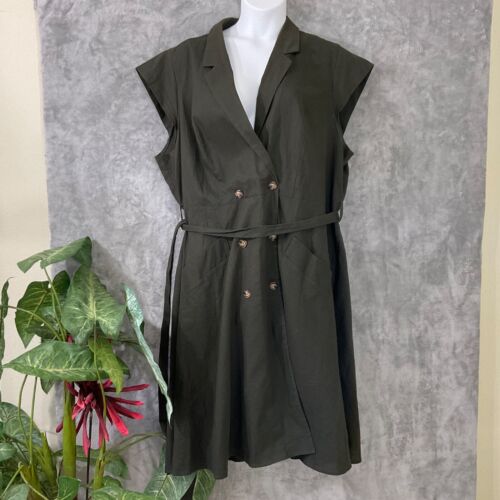 City Chic midi belted Dress Fit&Flare Pockets Linen Blend Women Size XXL/24