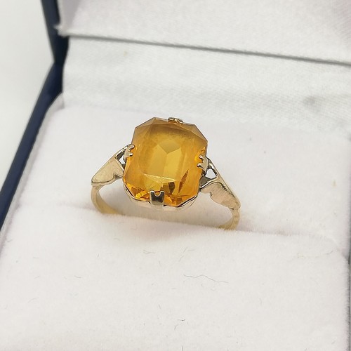 Art Deco Style Citrine Emerald-Cut Solitaire Ring 9ct Yellow Gold - Size H