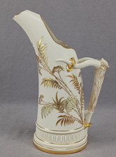 Royal Worcester Gold Leaves & Flowers Blush Ivory 9 1/4 Inch Ewer Circa 1886