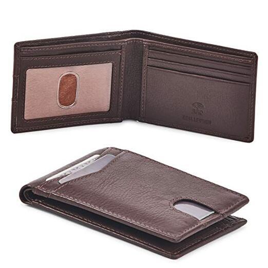 Slim RFID Blocking Bifold Leather Wallet for Men in Nappa Chocolate-image