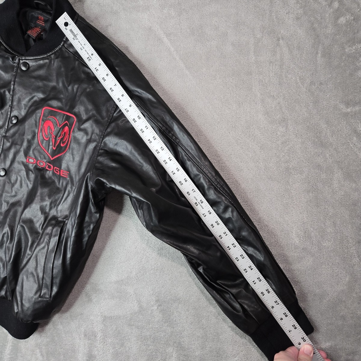 Dodge Ram Black Red Embroidered Faux Leather Bomber Jacket Sz Mens 