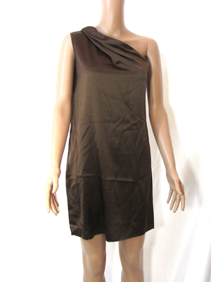 NILI LOTAN Brown Silk Blend One Shoulder Slip Dress Size M | eBay