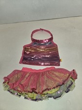 BABW Build a Bear Fancy Sequin Front Halter Top  Reversible Tutu Skirt Outfit