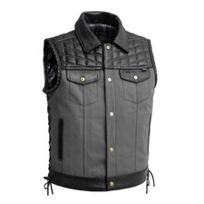 Steel Stitch Men  s Genuine Leather Motorcycle Vest Biker Riding Sleeveless