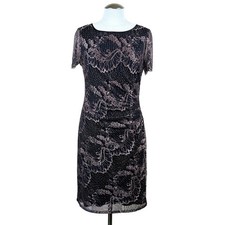 Adrianna Papell Women's Black Rose Lace Sheath Dress Cocktail Evening Party 10