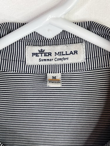 Peter Millar Summer Comfort Polo Shirt Mens M Blue Striped Golf Skyy Vodka - Picture 4 of 10