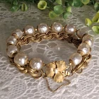 Classic Miriam Haskell Baroque Pearl & Gold Chain Bracelet