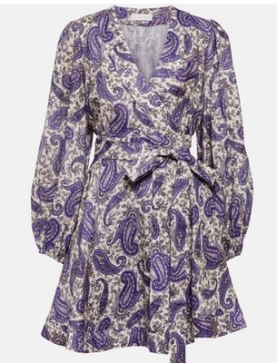 Zimmermann Devi Paisley Wrap Dress Purple US 8 NWT Linen Zimmerman | eBay