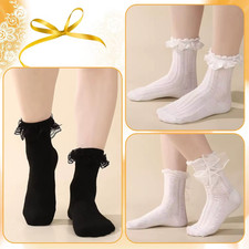 2 Pairs Women's Lace Ruffle Crew Socks Cute Princess Ankle Socks Girls Dress