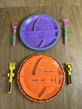Lot of 2 Constructive Eating Children Kids Plates  Utensils Garden Construction