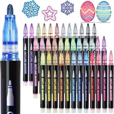 Glitter Markers Outline Pens Metallic: 36 Double Line Outline Markers,Self