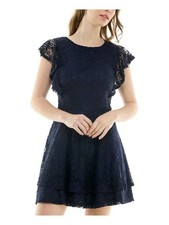 CRYSTAL DOLLS Womens Short Dress Navy Flutter Sleeve Lined Juniors XXS