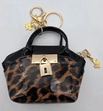 Mini Purse Charm Leopard Print Gold Hardware Holds Earphones Lipstick  #0347