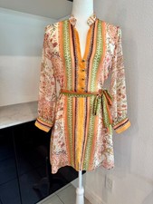 Zara Printed Paisley Shirtdress Women's Size S Belted Sheer K