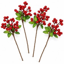 Red Artificial Berry Stems Set of 4 9 Inch Christmas Floral Picks Wreath Garland
