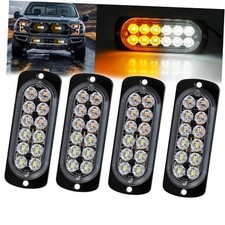 4 Pcs Super Bright Amber/White LED Strobe Light Kit - 12 LEDs,18 amber white