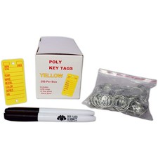 Poly Key Tag, Yellow, 250 per Box with Rings and Pens