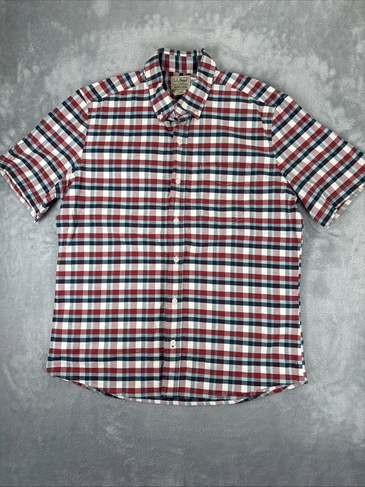 LL Bean Vintage Men's Multicoloured Check Short Sleeve Shirt Size Medium (5678)
