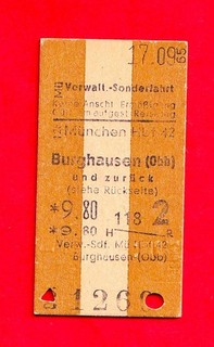 alter Fahrschein Verwaltungs Sonderfahrt München Burghausen