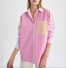 NEW Zara Striped Oversized BUTTONS Shirt WomenS Pink Orange Long Sleeve SMALL