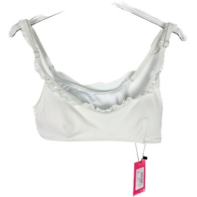 NWT Edikted Lacey Ruffled Bikini Top Ribbed Bralette White Size Medium M NEW