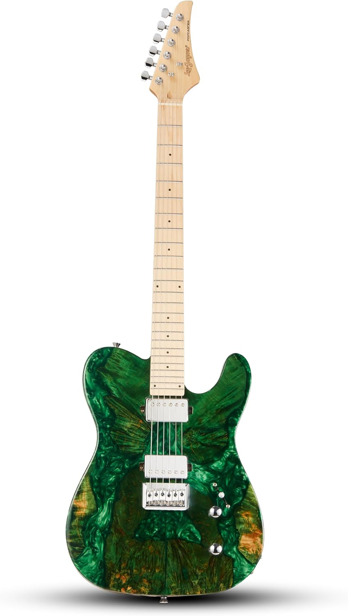 Leo Jaymz Stabilized Burl Wood Electric Guitar Green 24-Fret Dual