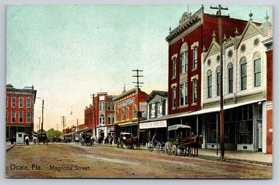 #ad Magnolia Street Ocala Florida FL Stores c1910 Postcard $17.95