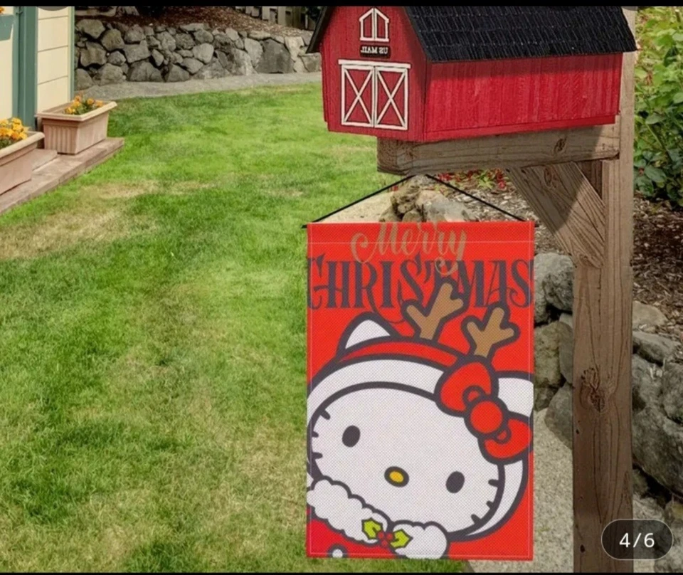 Sanrio Hello Kitty Reno Feliz Navidad Decoración 12x18 pulgadas Bandera de jardín de patio Foto 2 de 3