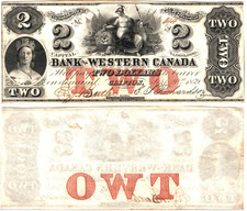 1859 Bank of Western Canada $2 Obsolete Banknote Butler Richardson Signed