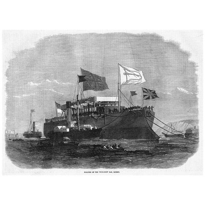 Schiff schwimmend der Royal Navy Doppelschraube Ram Rupert - Antikdruck 1872