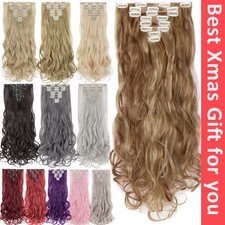 17"24" Curly Wavy 8Pieces Clip in Real as Human Hair Extensions Natural THICK US
