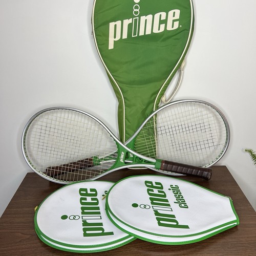 DUE RARE racchette da tennis vintage 4 3/8 Prince con coperchi e borsa. Tennis anni 80. - Foto 2 di 24