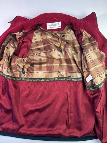 Mackintosh New England Wool Coat Dark Green Red Lined size men’s M image 3